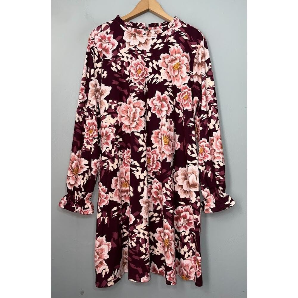 Maurices 24/7 Size XL Purple Pink Floral Shift Dress Cottagecore Romantic Casual